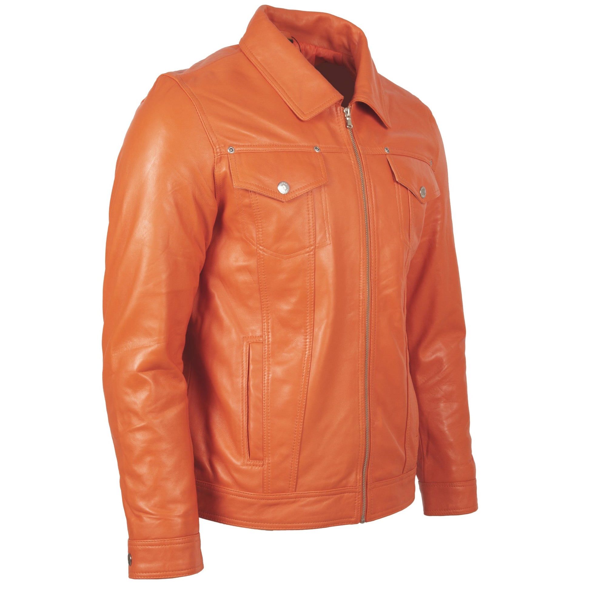 Orange leather jacket on a white background