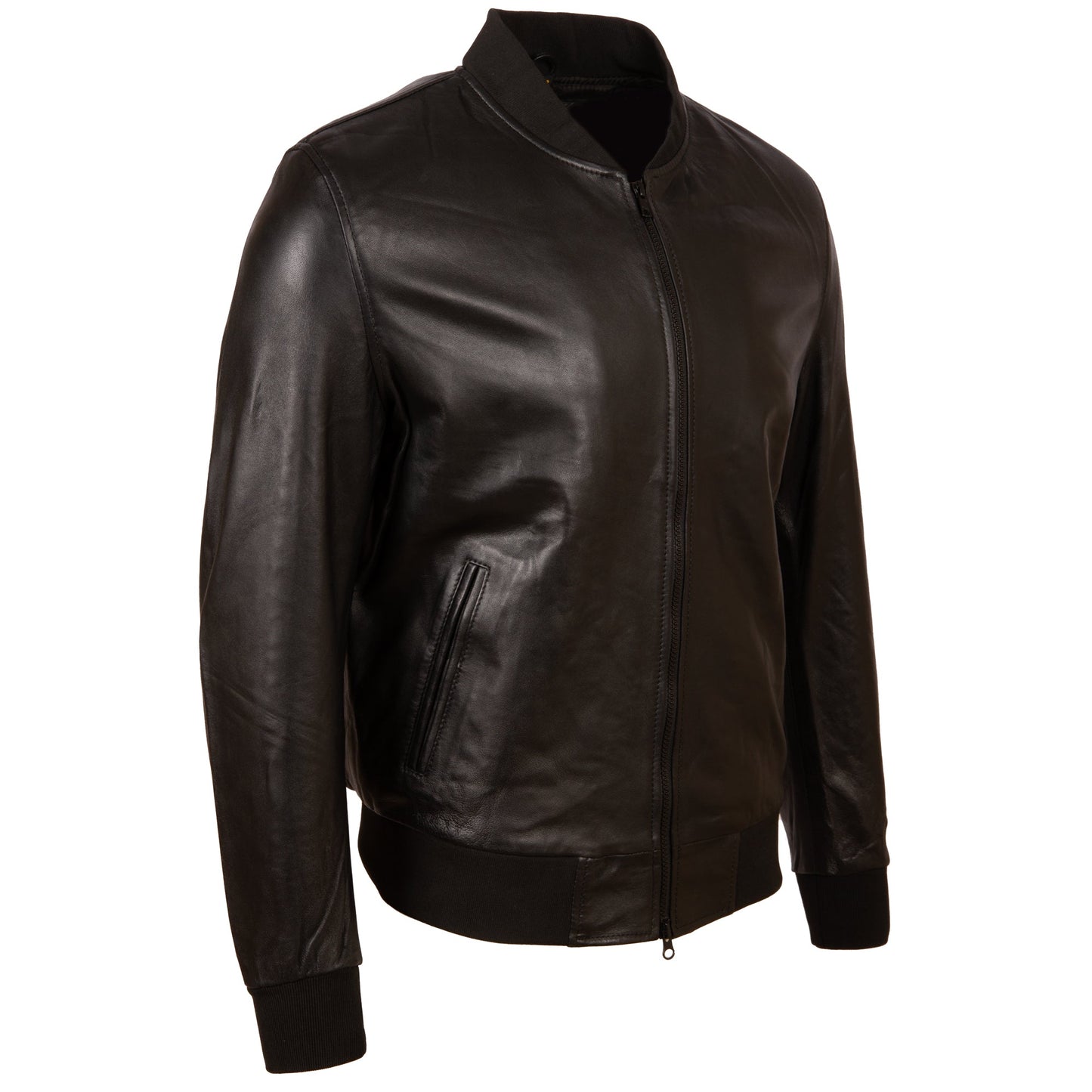 Men's Black Leather Bomber Jacket - Genuine Nappa