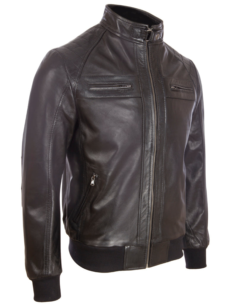 Black leather jacket on a white background right view