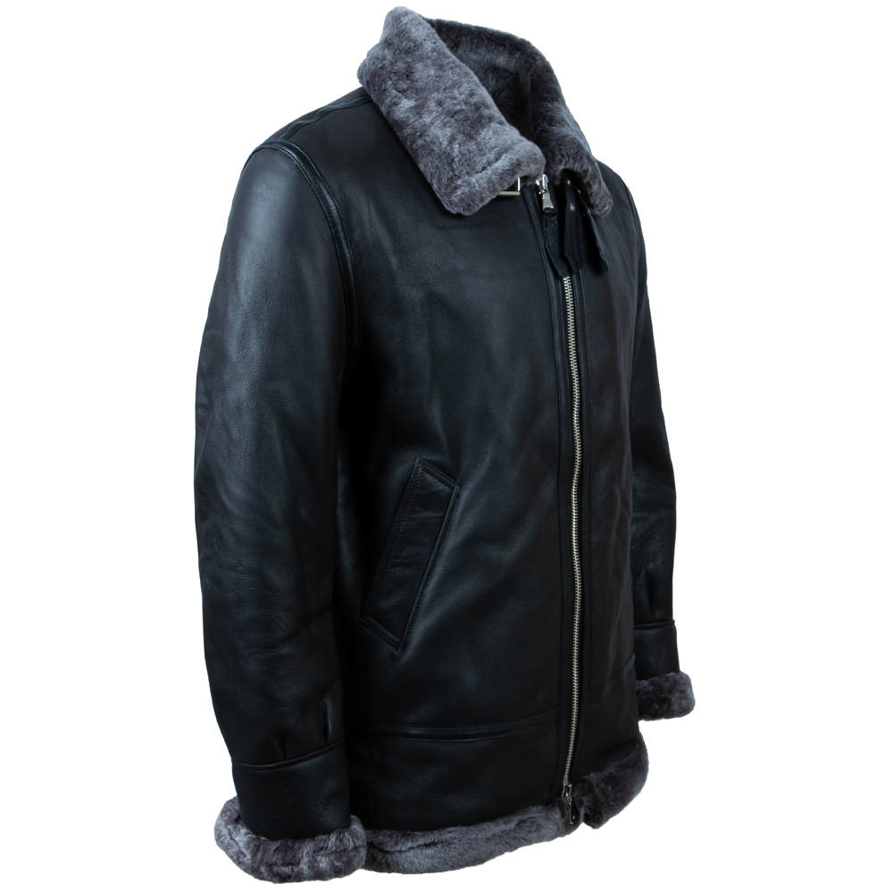 Men's Black Shearling Aviator Jacket - Silverback