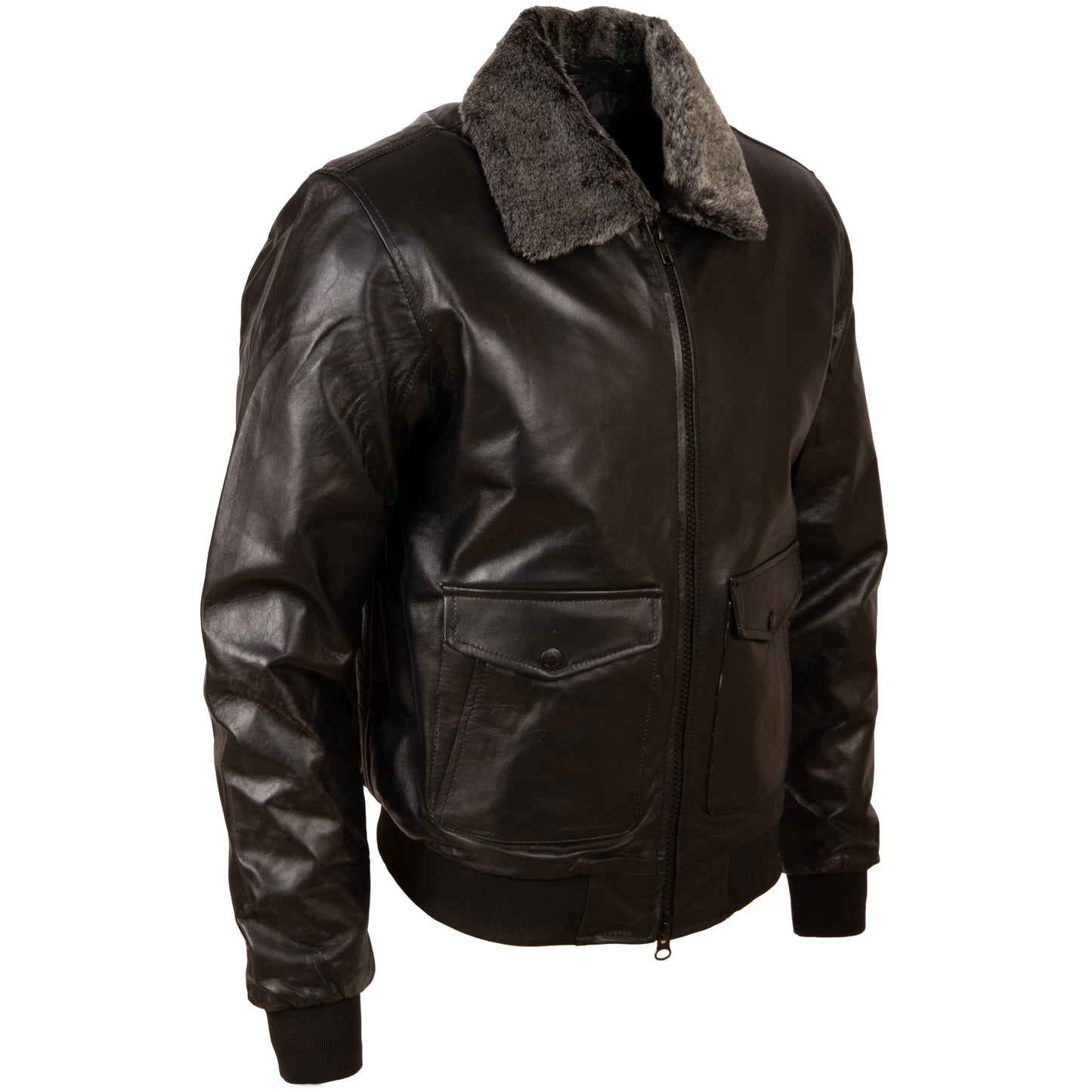 Men's Black Leather Aviator Bomber Jacket
