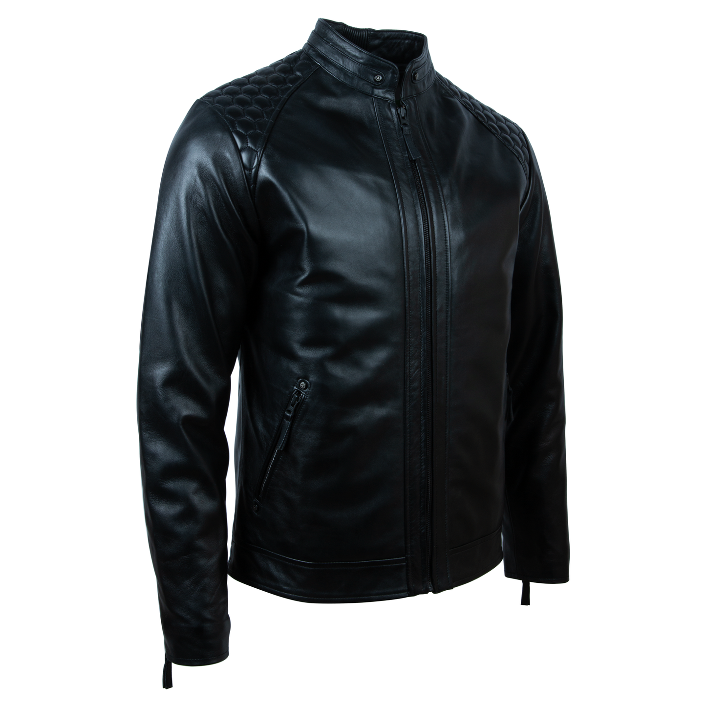 Men's Black Hex Honeycomb Leather Biker Jacket