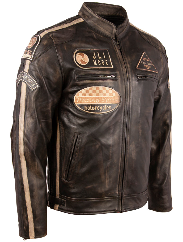 Men's Vegas Racing Biker Jacket - Sheepskin Leather