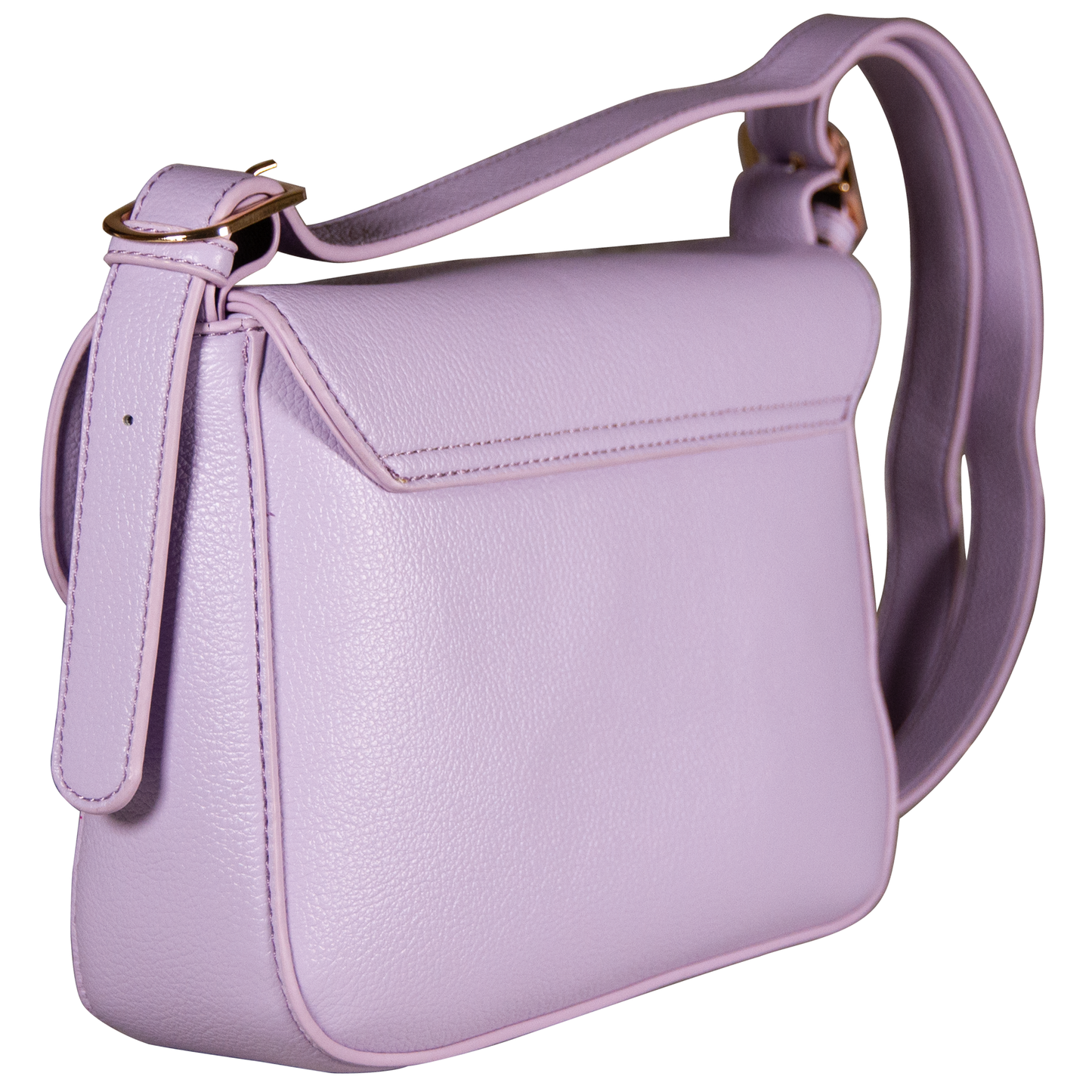 Purple handbag with a strap on a white background