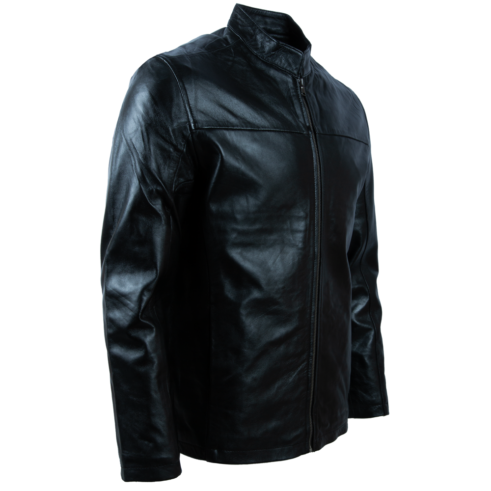 Black leather jacket on a white background