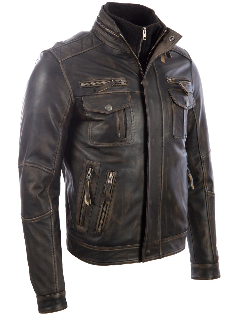 Men's Vintage Leather Biker Jacket - Vegas