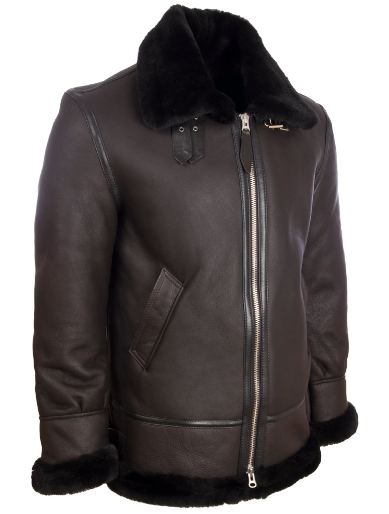 Men's Black Shearling Aviator Jacket - Sheepskin