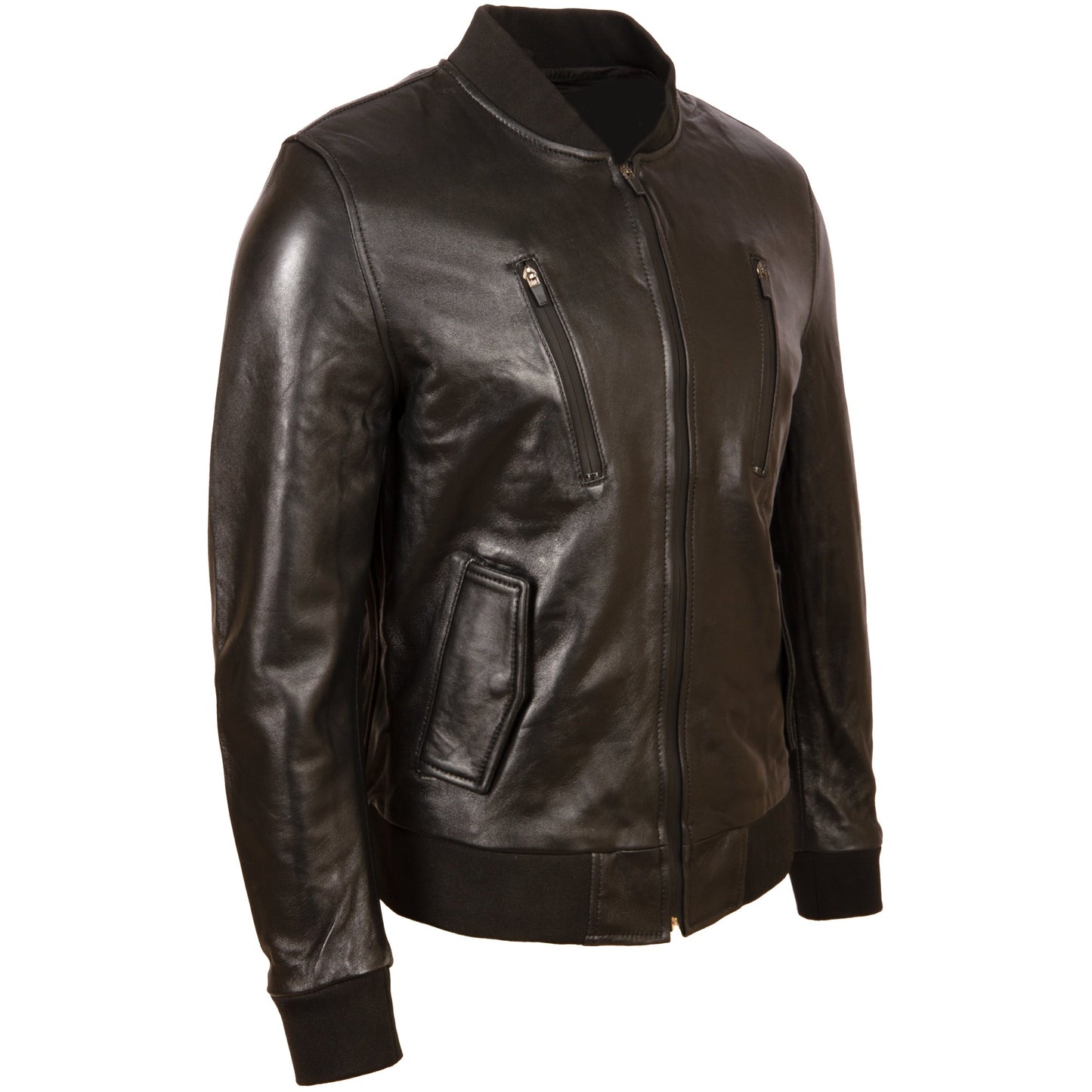 Men's Black Leather Bomber Jacket - London Style