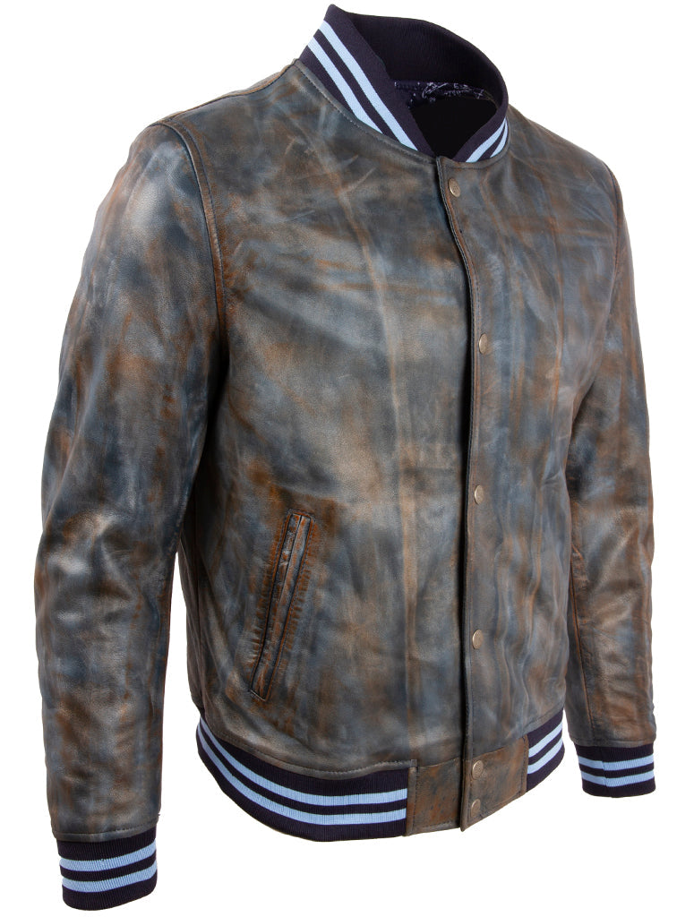 Men's Tricolore Leather Bomber Jacket - Varsity