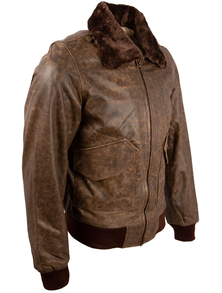 Men's Brown Vintage Cowhide Leather Bomber Jacket