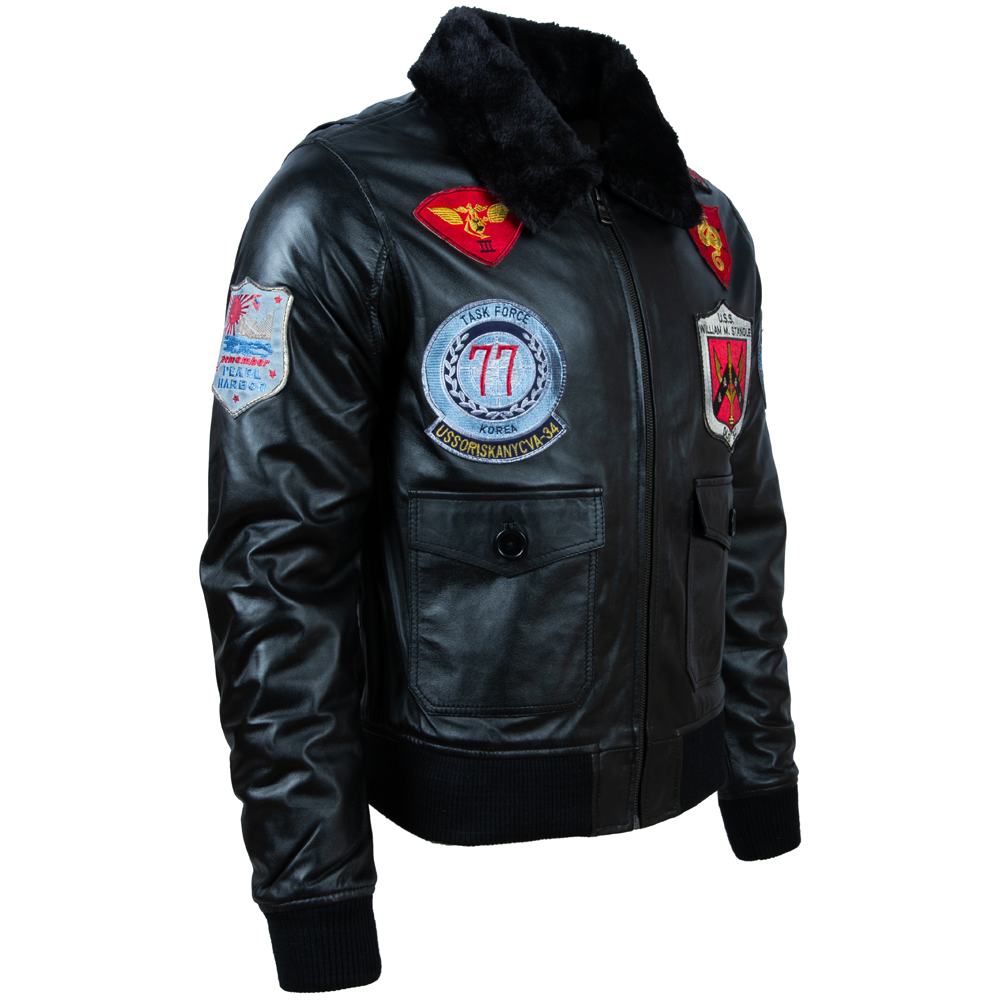 Men's Top Gun Aviator Jacket | Black Leather & Fur