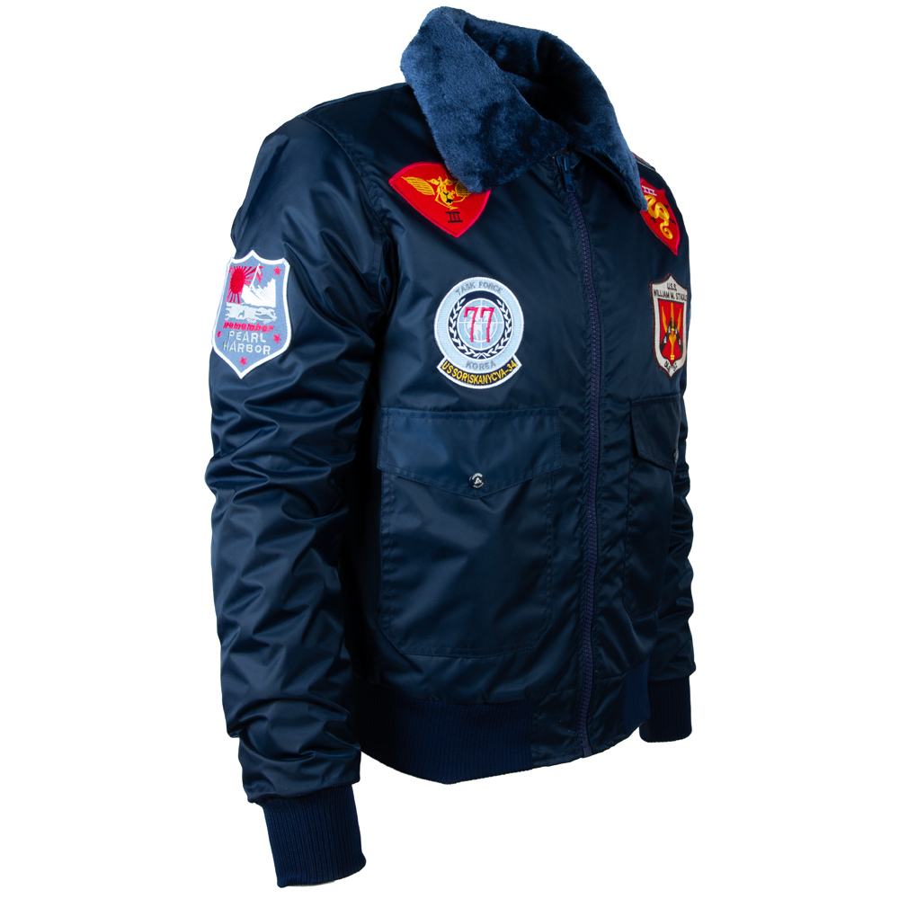 Men's Navy Aviator Bomber Jacket - Patch Badges