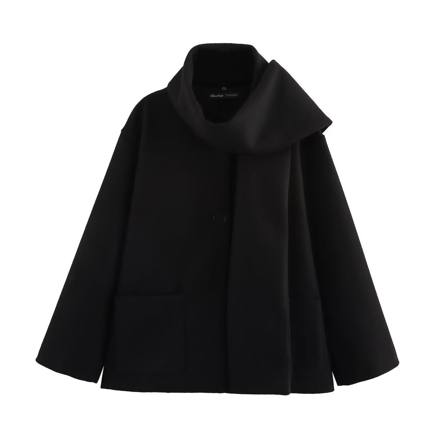 Women's Textured Scarf Collar Overcoat