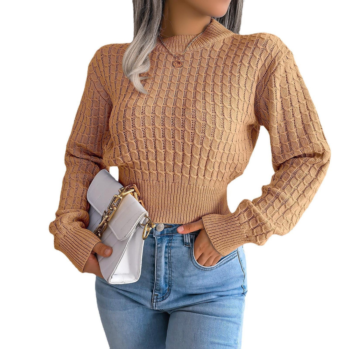 Women's Cropped Knitted Sweater with Twist Detail
