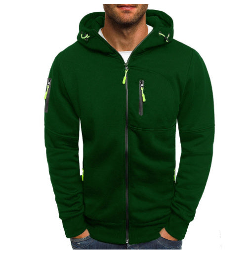 Men's Zip-Up Hooded Sweater - Solid Color Cardigan