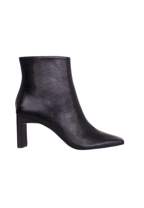 Black leather ankle boot on a white background