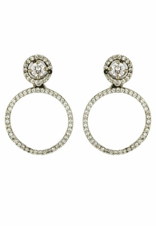 Pair of hoop earrings with central gemstones on a white background