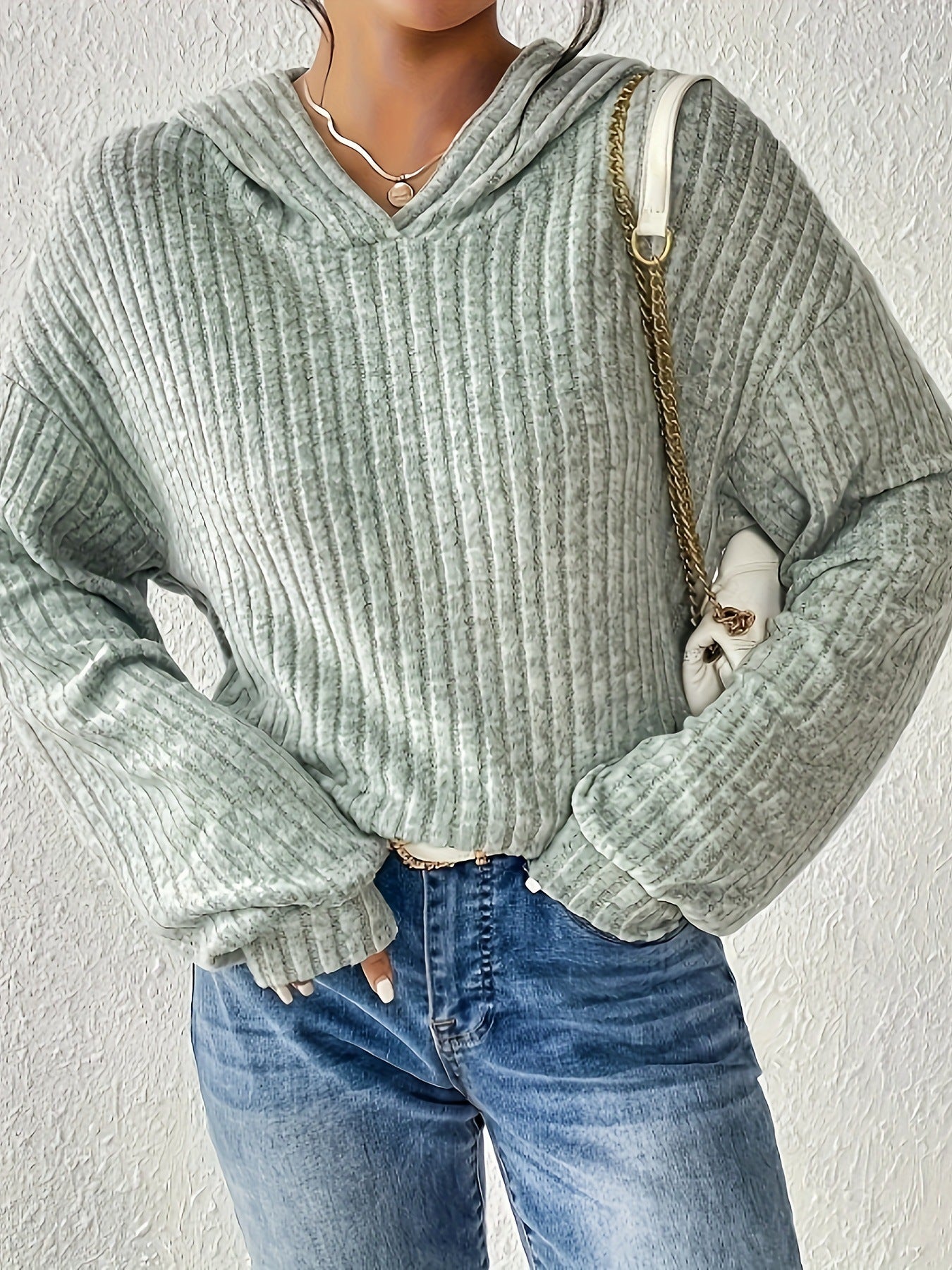 Women's Hooded Pullover Sweater with Stripes