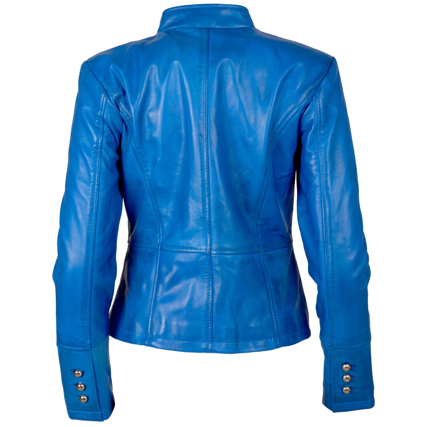 Women's Electric Blue Military Parade Leather Jacket