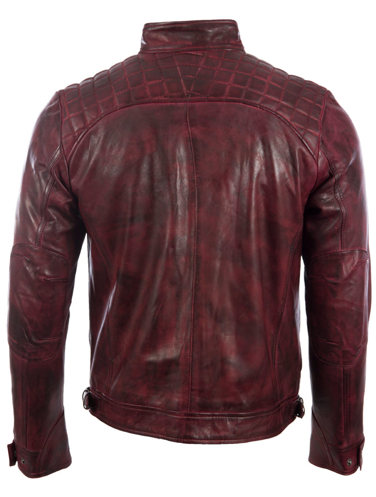 Men's Burgundy Brown Sheepskin Leather Biker Jacket