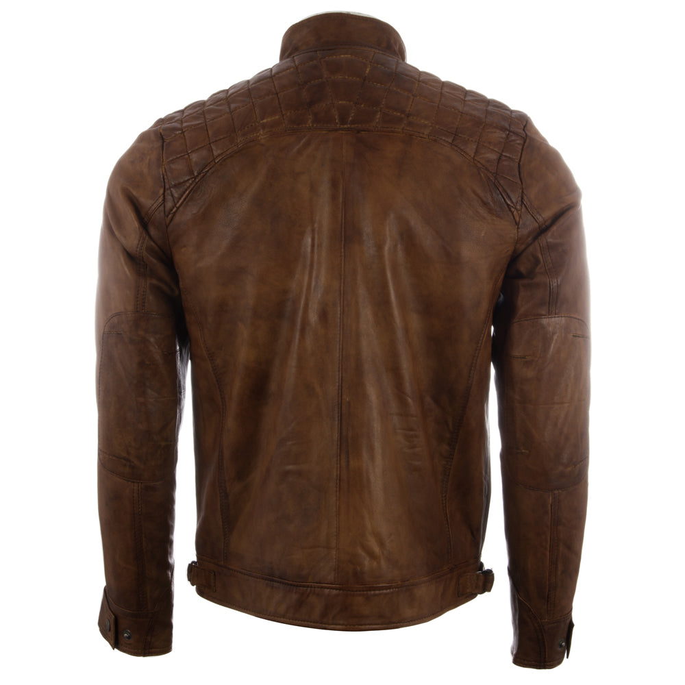 Brown leather jacket on a white background