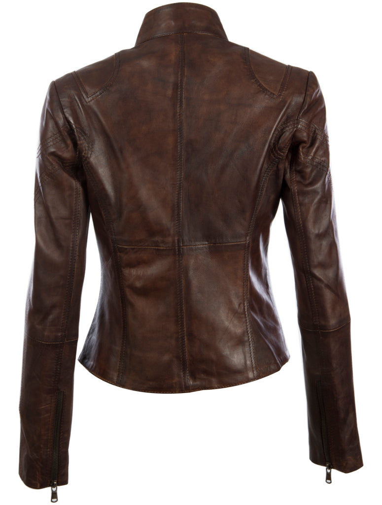 Brown leather jacket on a white background