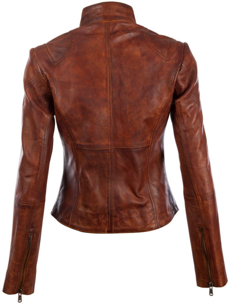 Brown leather jacket on a white background back view
