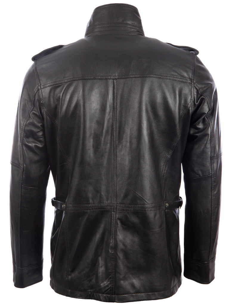 Black leather jacket on a white background