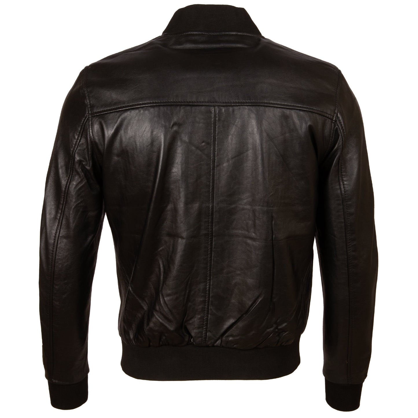 Men's Black Leather Bomber Jacket - Genuine Nappa