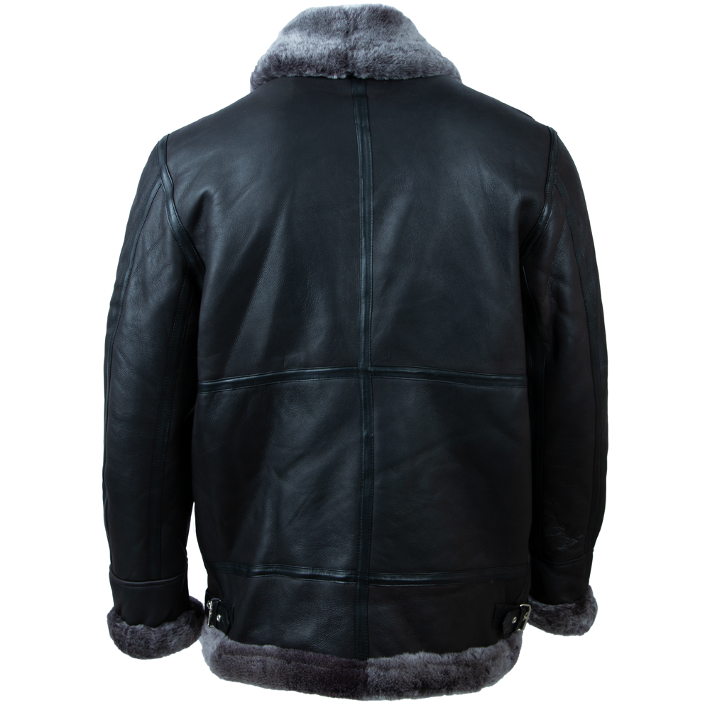 Men's Black Shearling Aviator Jacket - Silverback