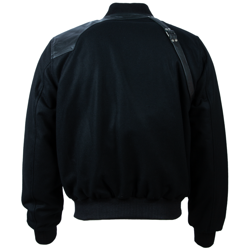 Men's Black Holster Strap Bomber - Leather & Wool