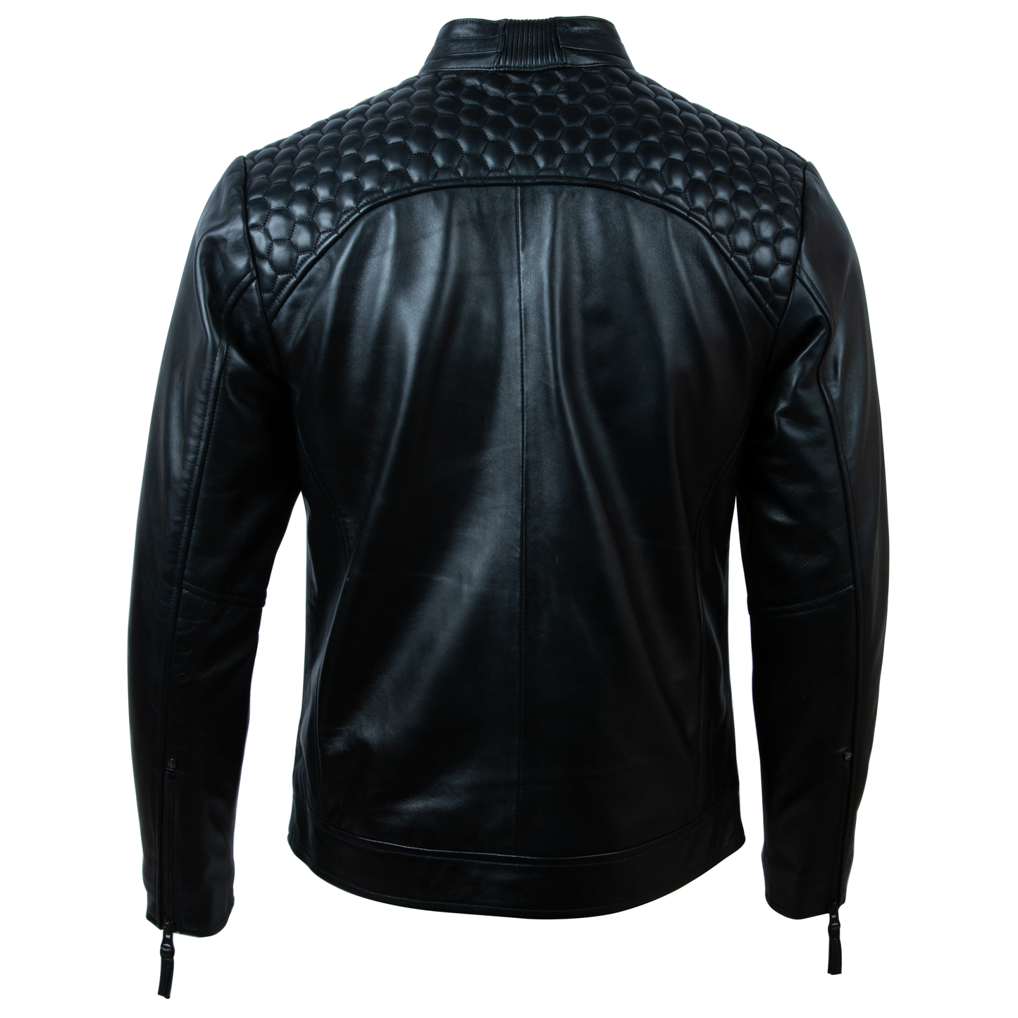 Men's Black Hex Honeycomb Leather Biker Jacket