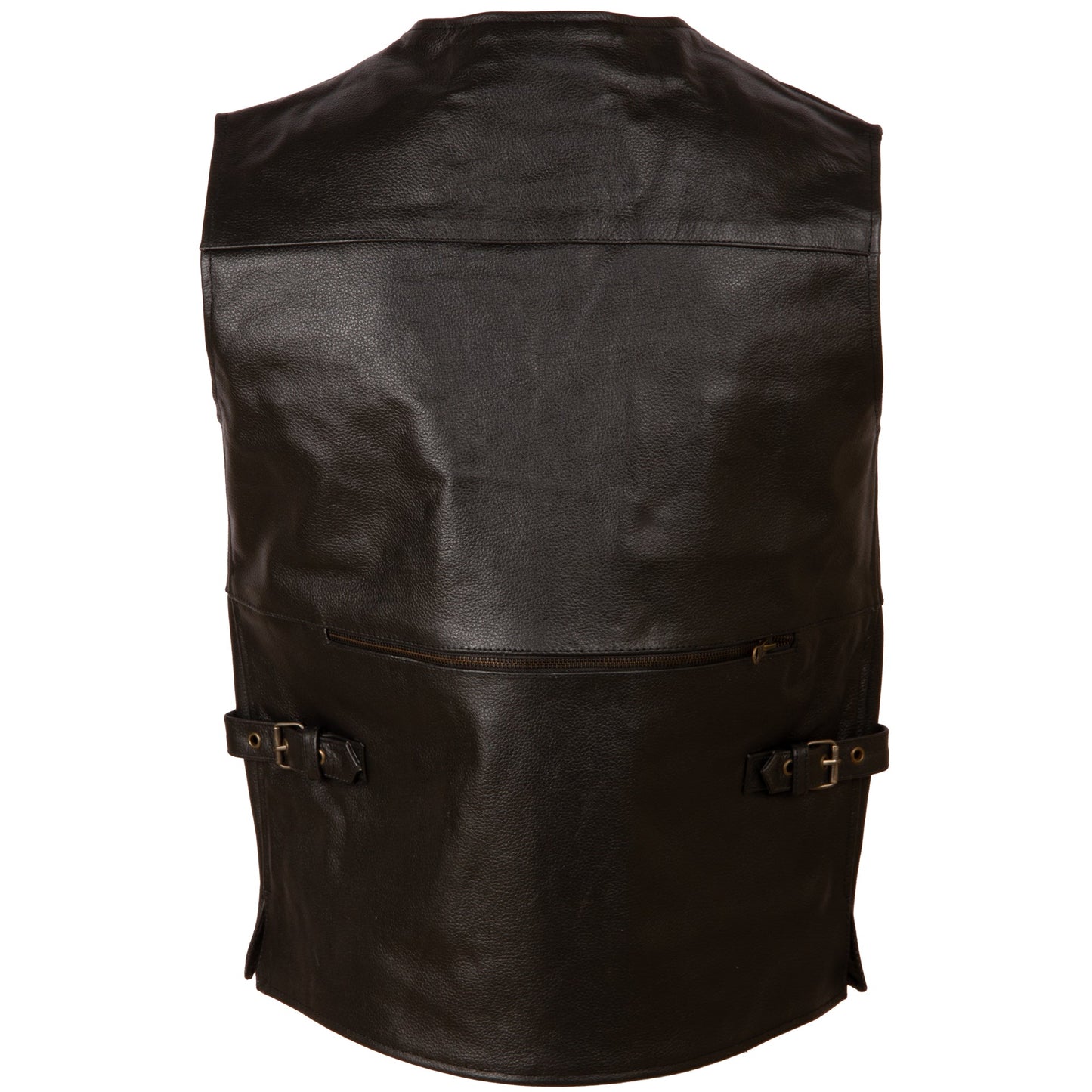 Men's Black Leather Multi-Pocket Hunting Vest