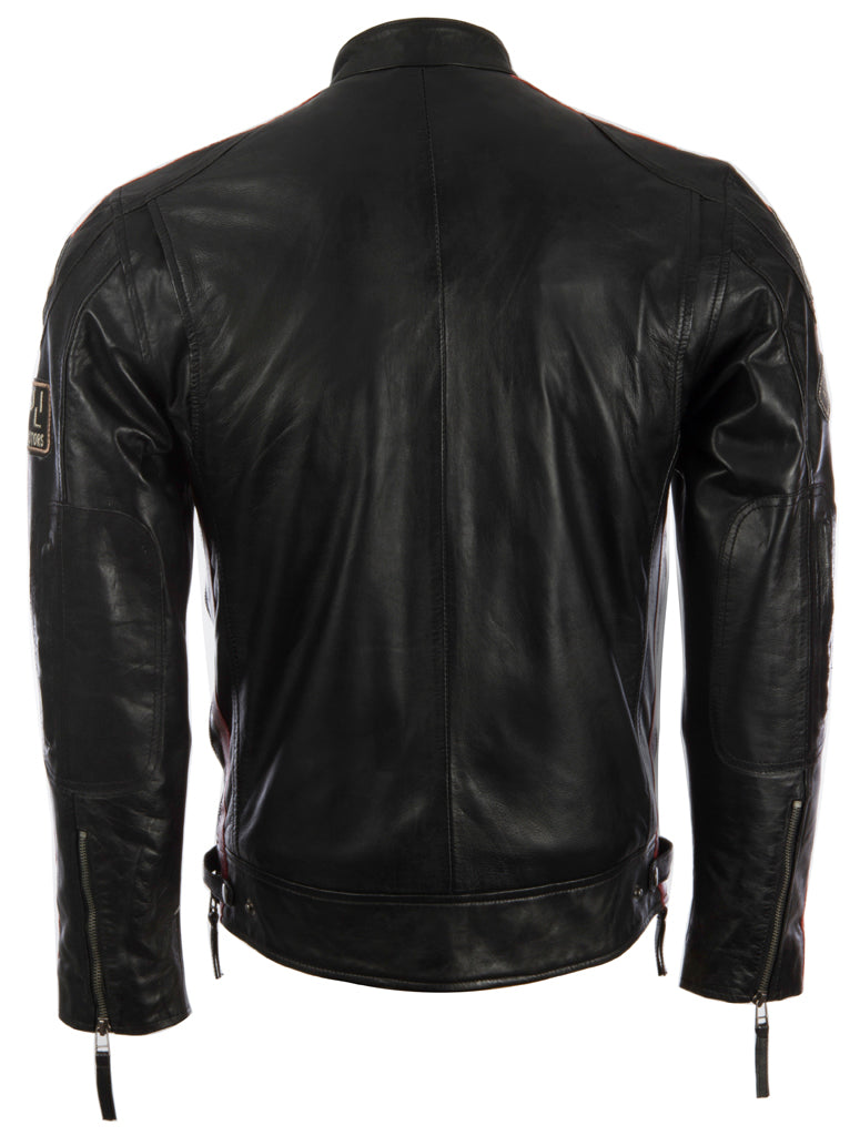 Black leather jacket on a white background back view