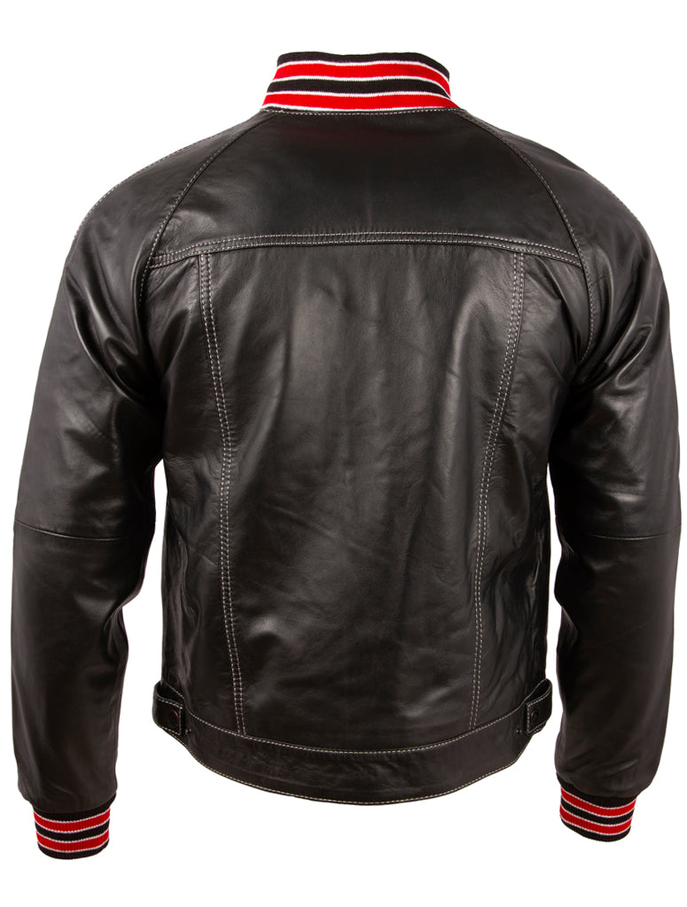 Men's Black Leather Trucker Jacket - Varsity Style