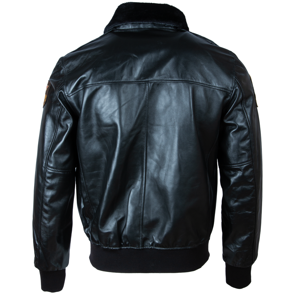 Men's Black Leather Aviator Bomber Jacket
