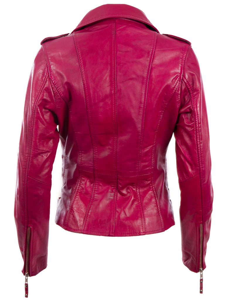 Pink leather jacket on a white background