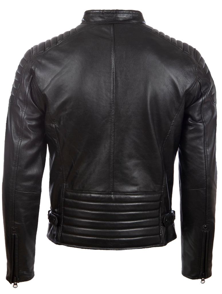 Men's Diamond Biker Leather Jacket - Black