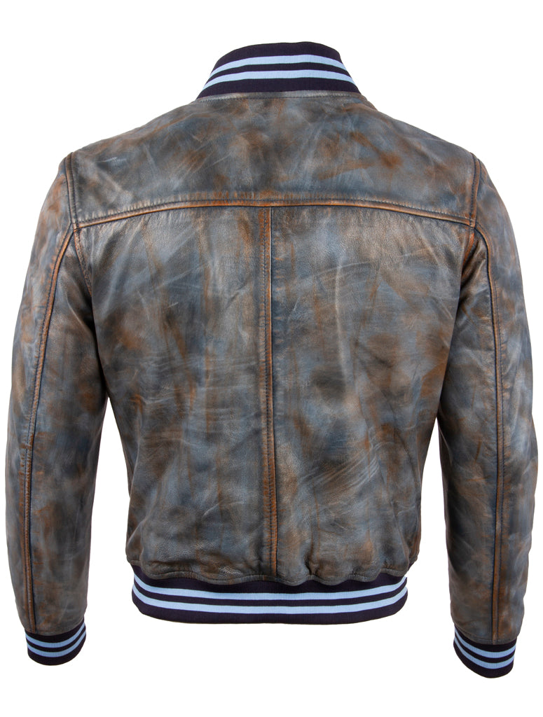 Men's Tricolore Leather Bomber Jacket - Varsity