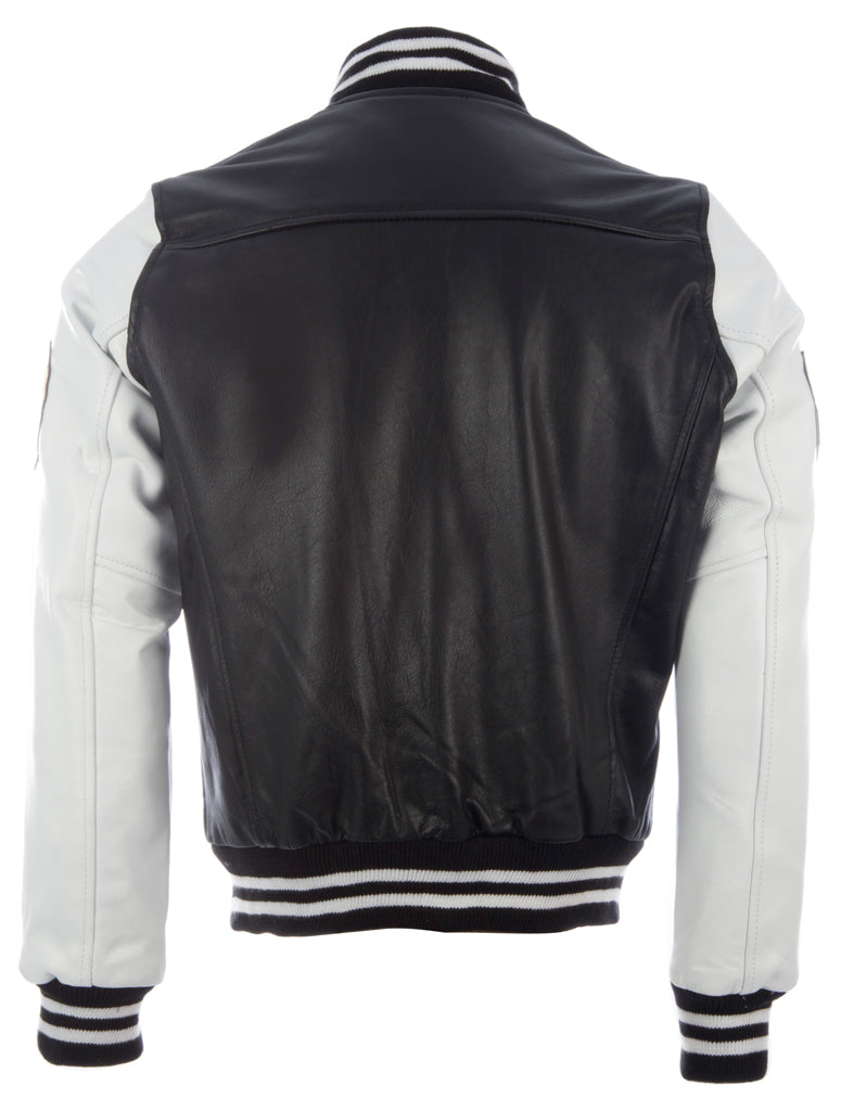 Men's Black & White Varsity Jacket - Cowhide Leather