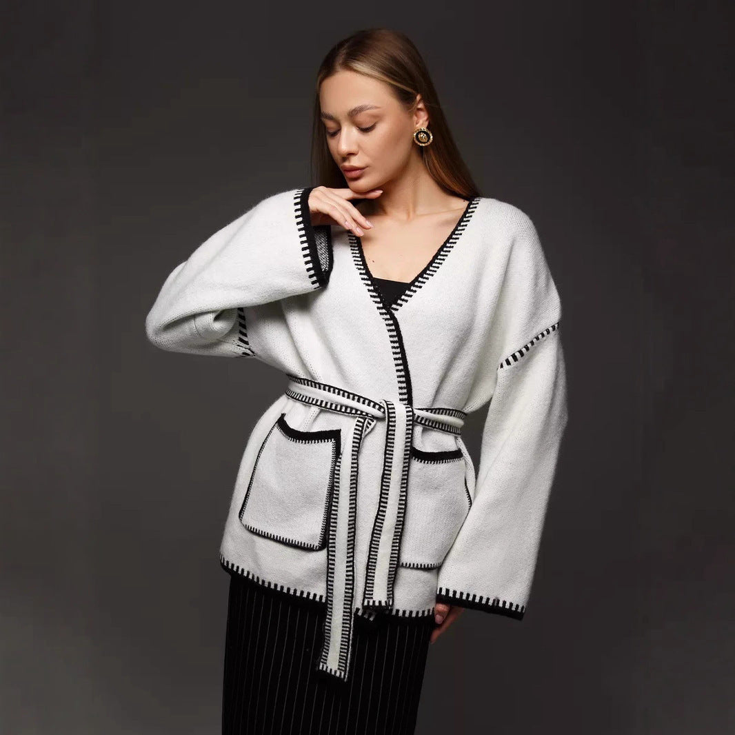 Women's Lace-Up Knitted Cardigan Sweater Coat