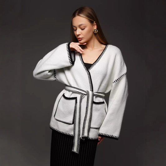 Women's Lace-Up Knitted Cardigan Sweater Coat