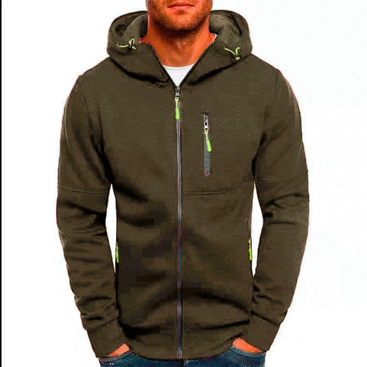 Men's Zip-Up Hooded Sweater - Solid Color Cardigan