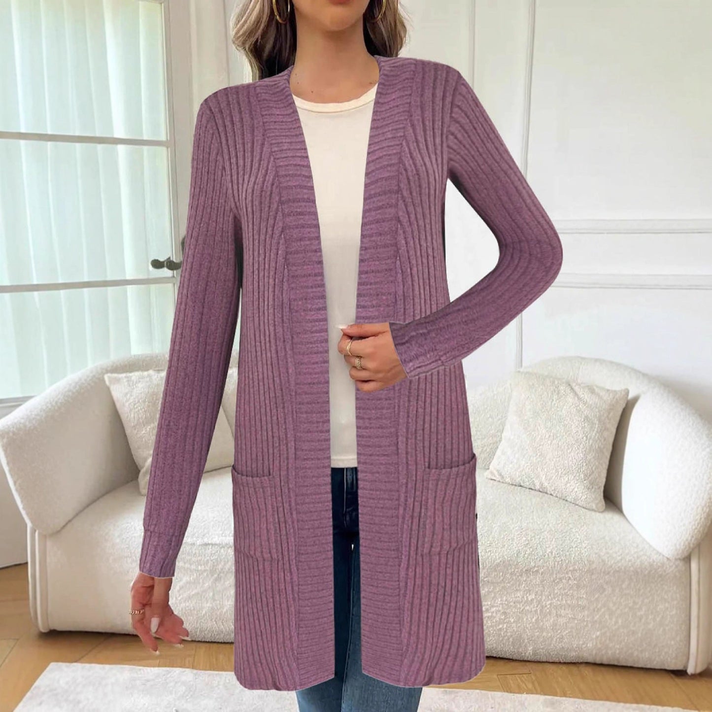 Women's Knitted Cardigan Jacket with Pockets