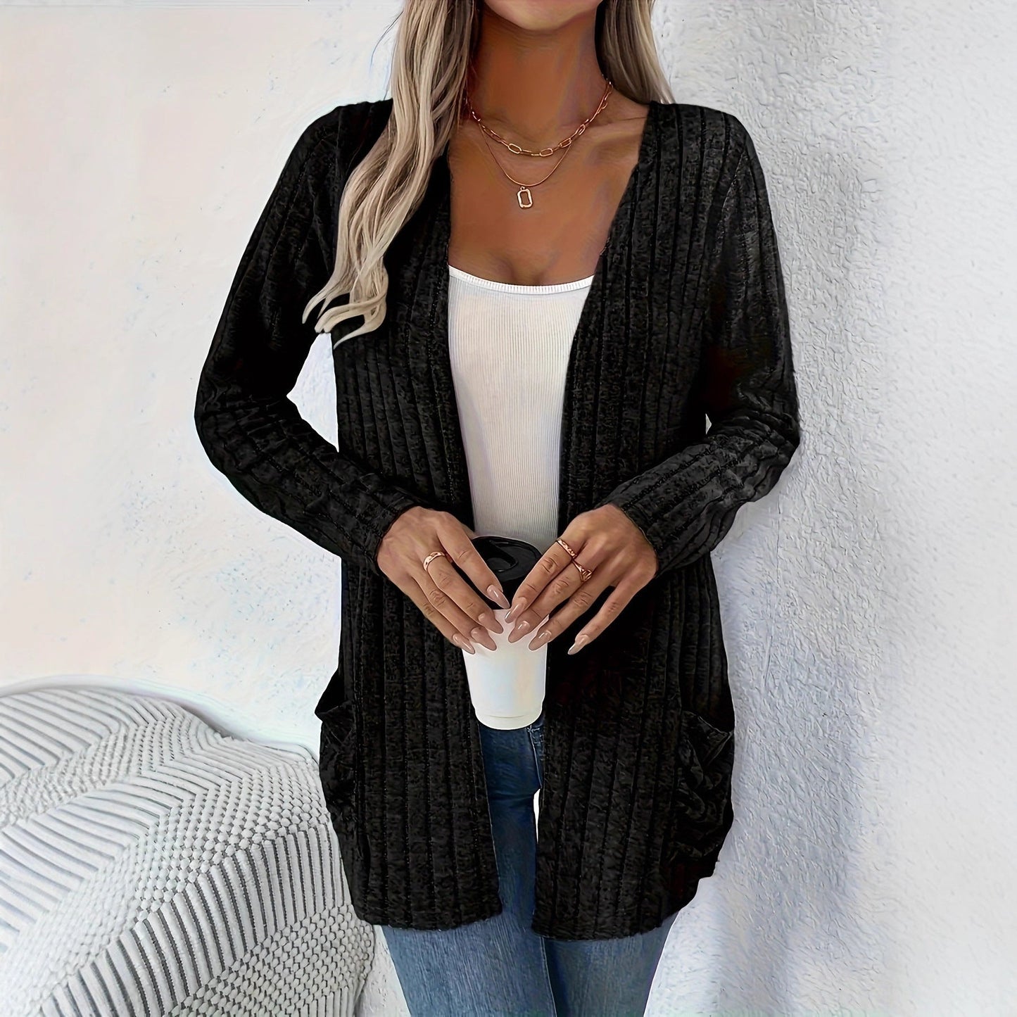 Women's Long Sleeve Cardigan with Pockets
