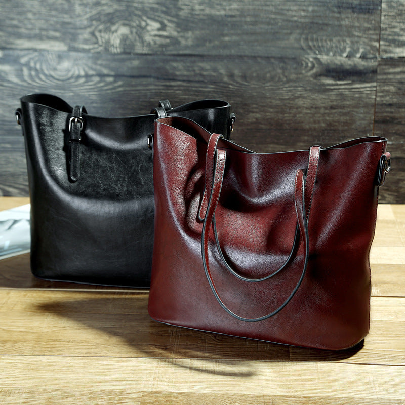 Women's Leather Messenger Tote Bag