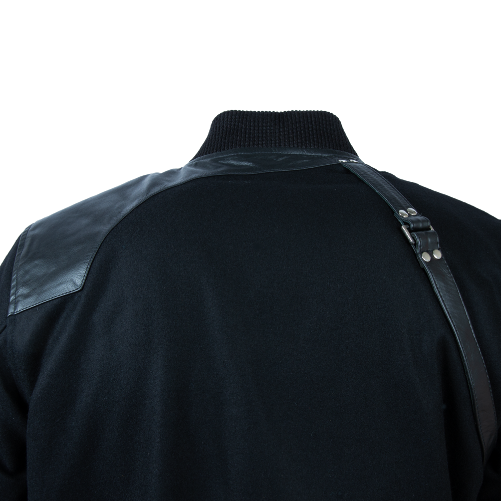 Men's Black Holster Strap Bomber - Leather & Wool
