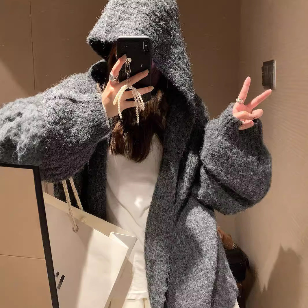 Women's Hooded Cardigan Sweater - Retro Style