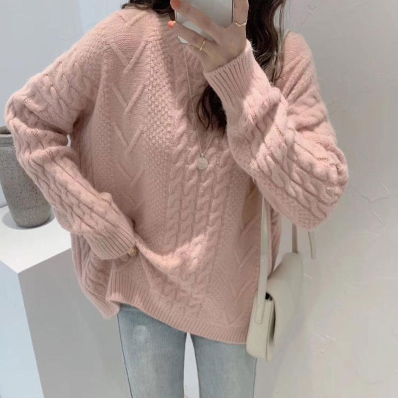 Hemp Flower Knit Sweater - Retro Loose Fit