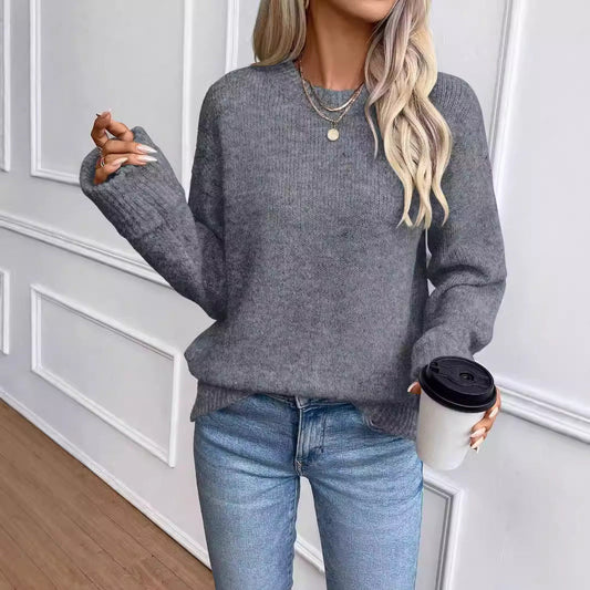 Women's Round Neck Pullover Sweater - Casual